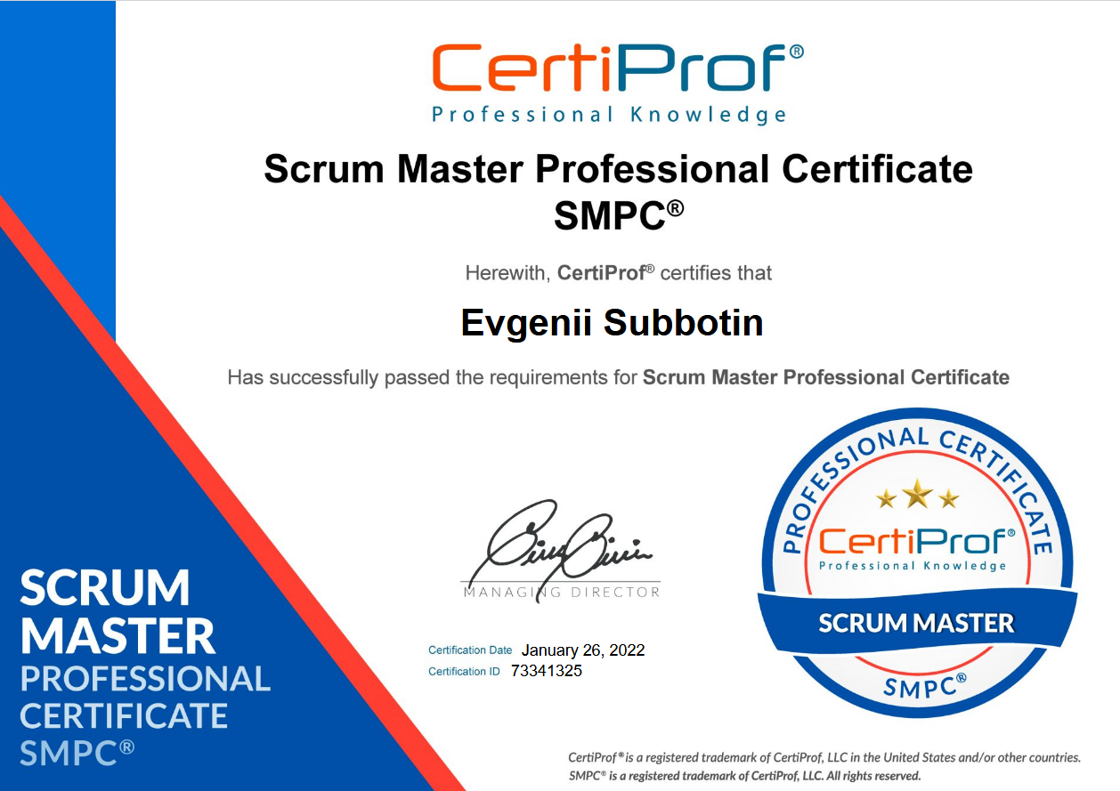 Scrum Master Professional Certificate