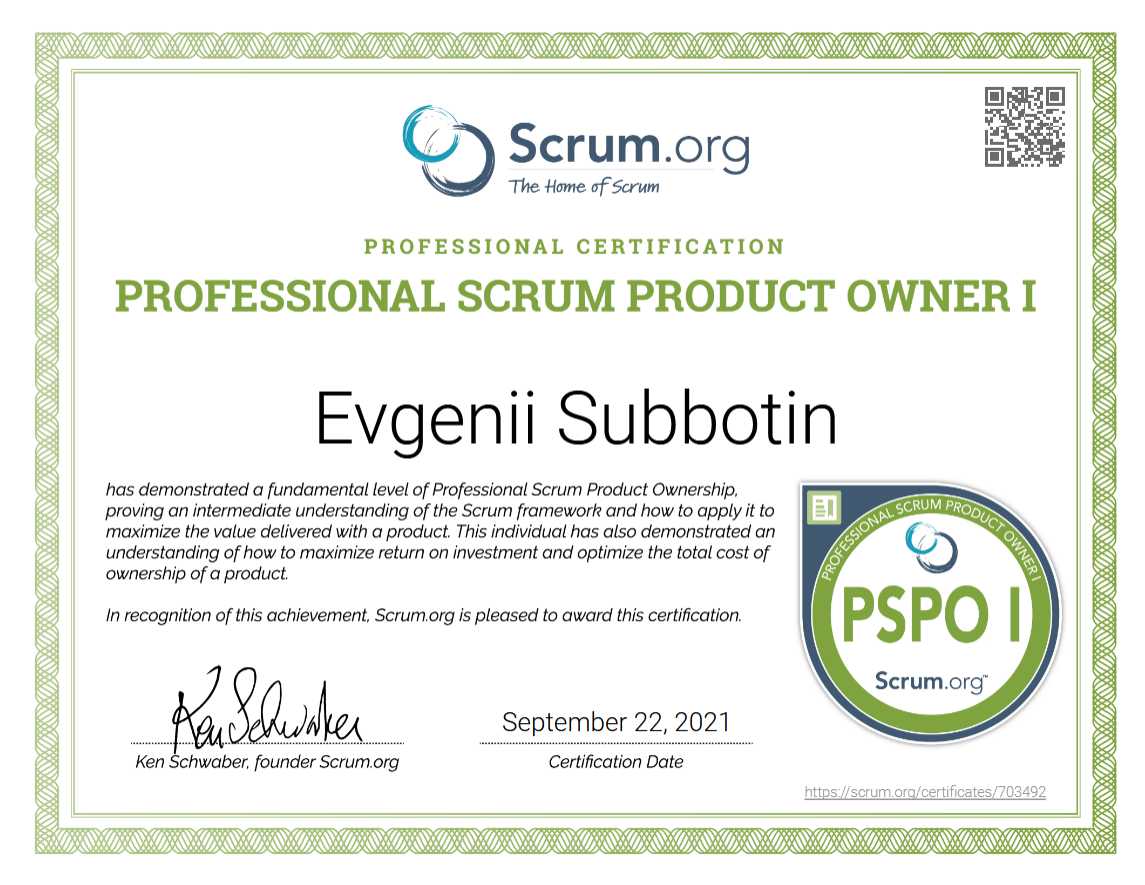 Professional Scrum Product Owner I